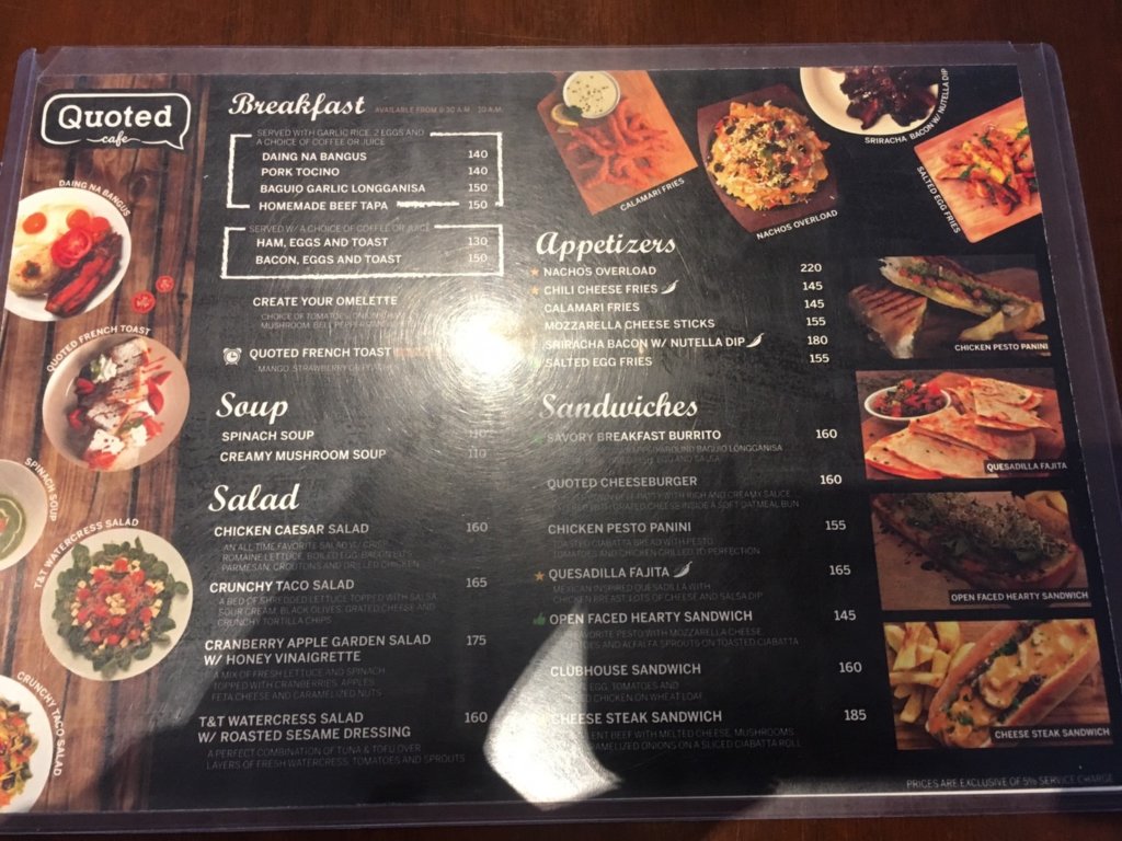 quoted cafe in baguio menu