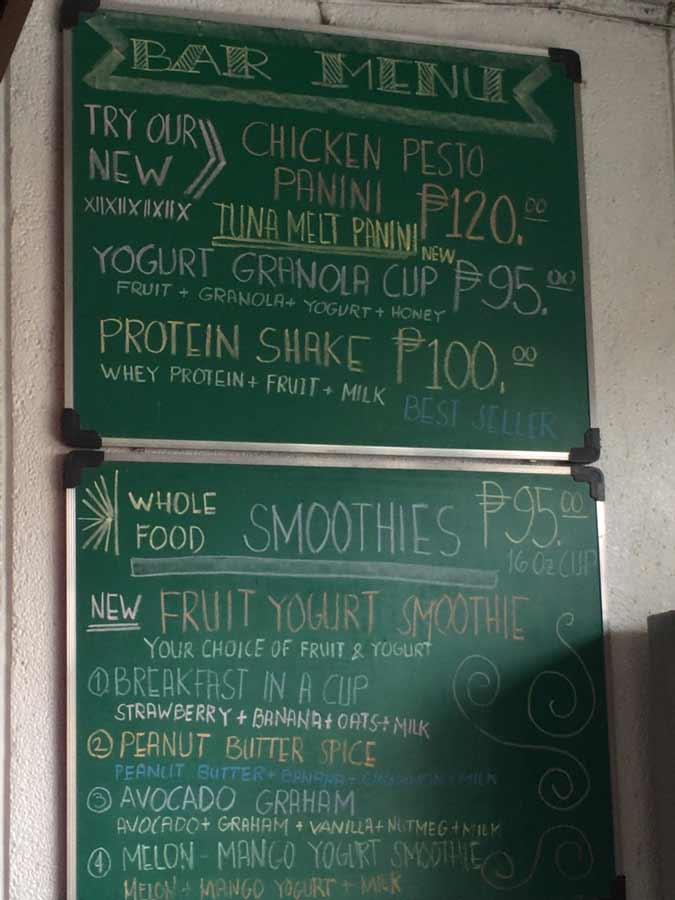Fitness gym in Baguio Philippines menu